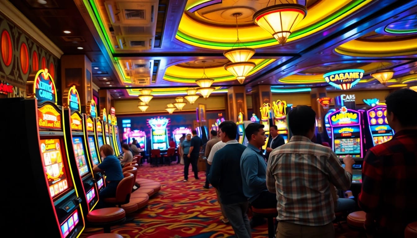 Experience the thrill of 18vip娛樂 with players at a vibrant casino gaming floor filled with energy.