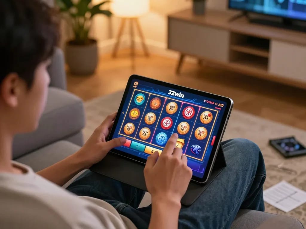 Experience engaging gameplay at 32win health through vibrant slot games on a tablet.