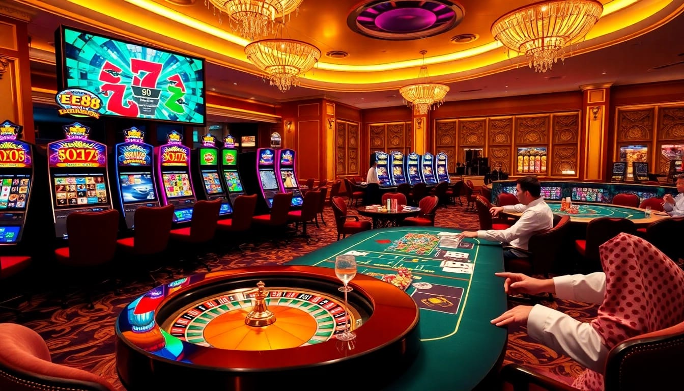 Experience the thrill of Ee88 gaming with vibrant casino tables and exciting slots.