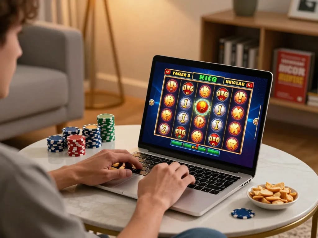 Engaging gameplay at home with slot online gacor on the screen highlighting strategic wins.