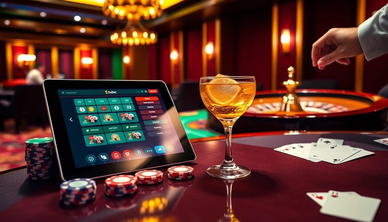 Exciting Sbobet link alternatif online betting interface with vibrant casino elements.