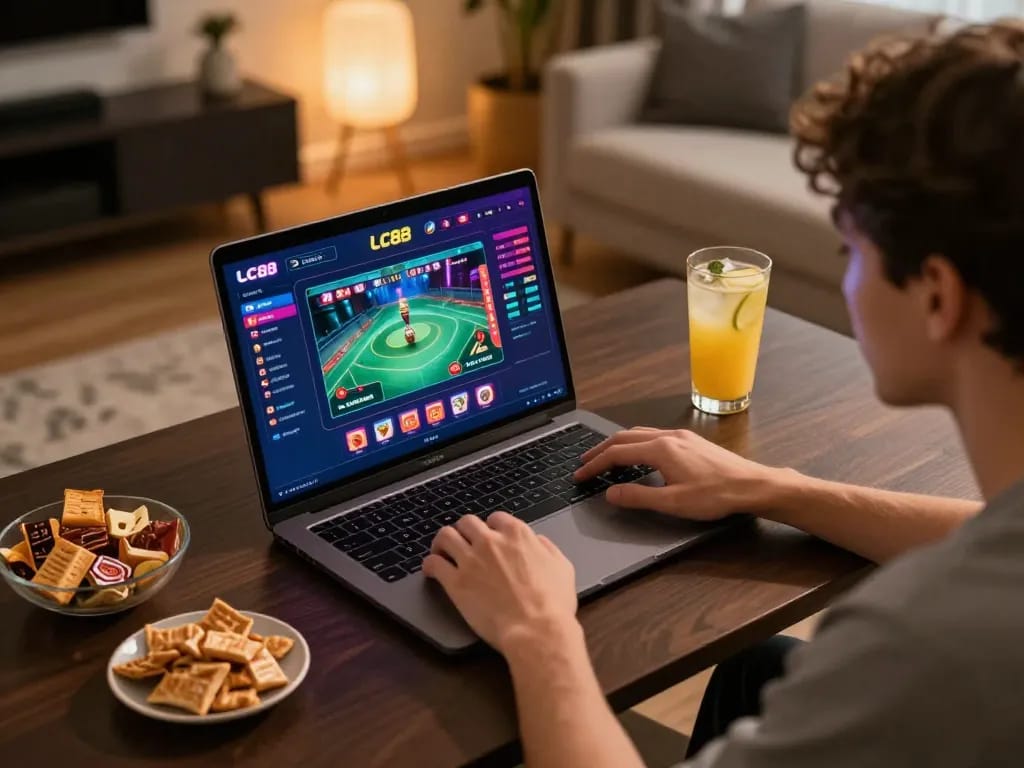 Experience thrilling online gambling with LC88 on a stylish gaming setup