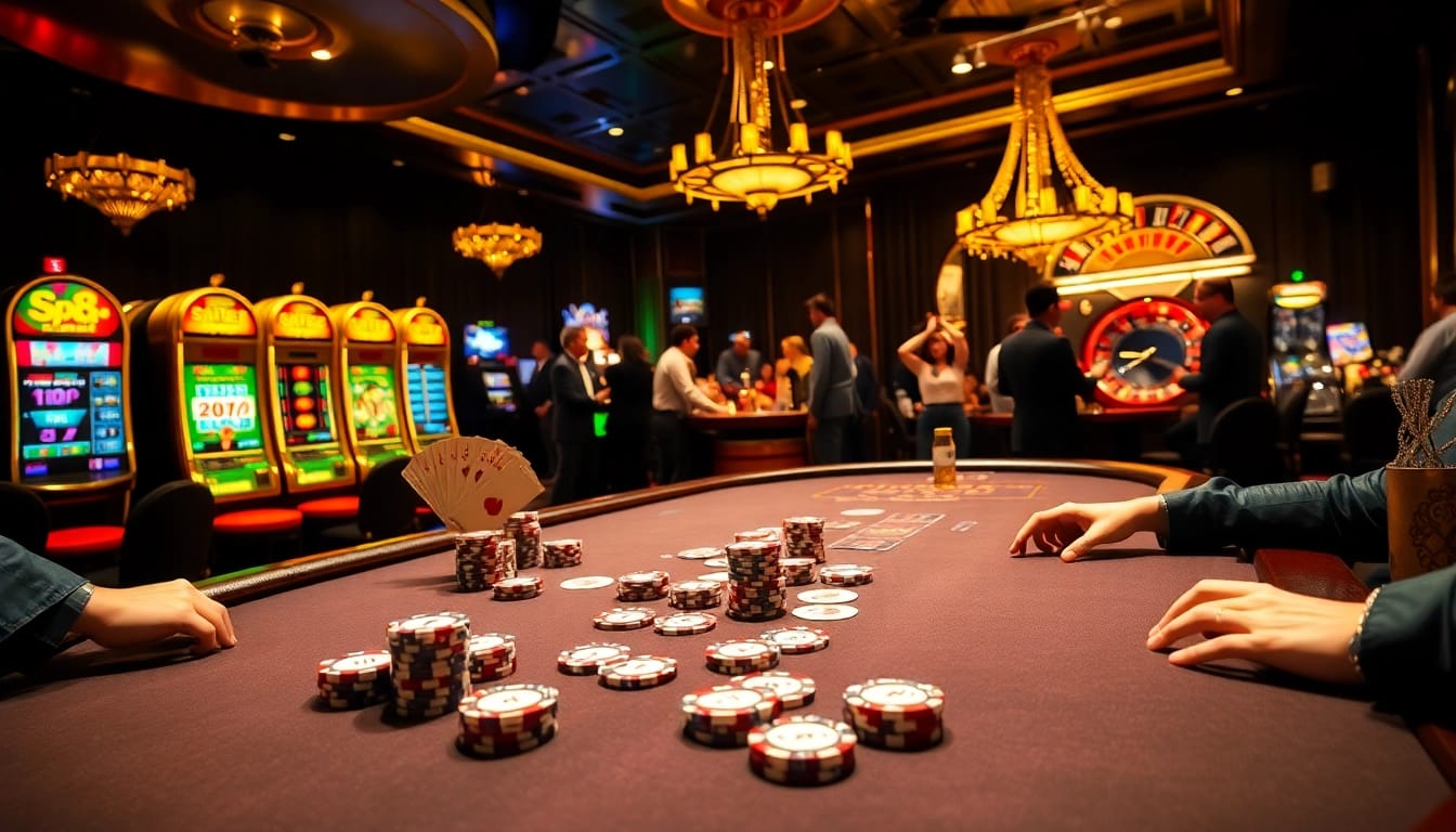 Experience high-stakes poker at sp8bet with vibrant casino ambiance and professional gamblers.