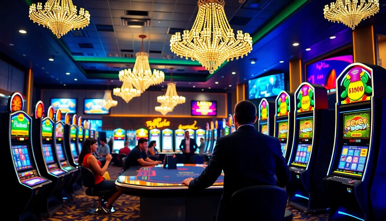 Experience the thrilling ambiance of the Nova88 online casino with engaging slot machines and poker tables.