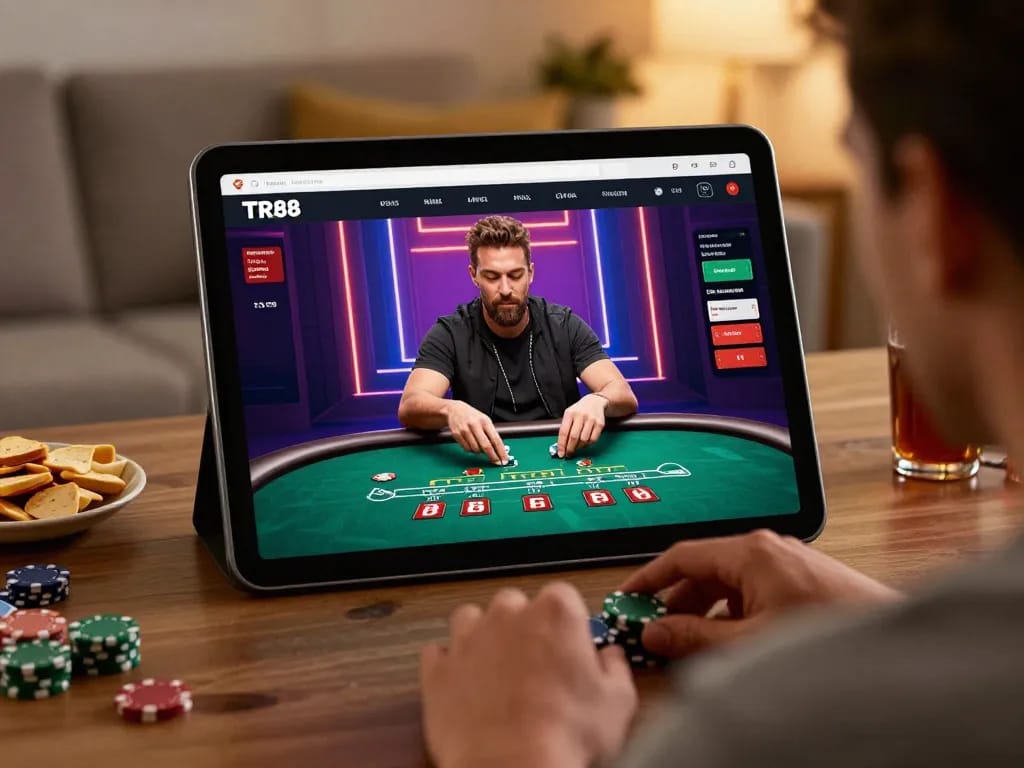 Engage in TR88 online blackjack gameplay from home, with live dealer interaction and vibrant interface.