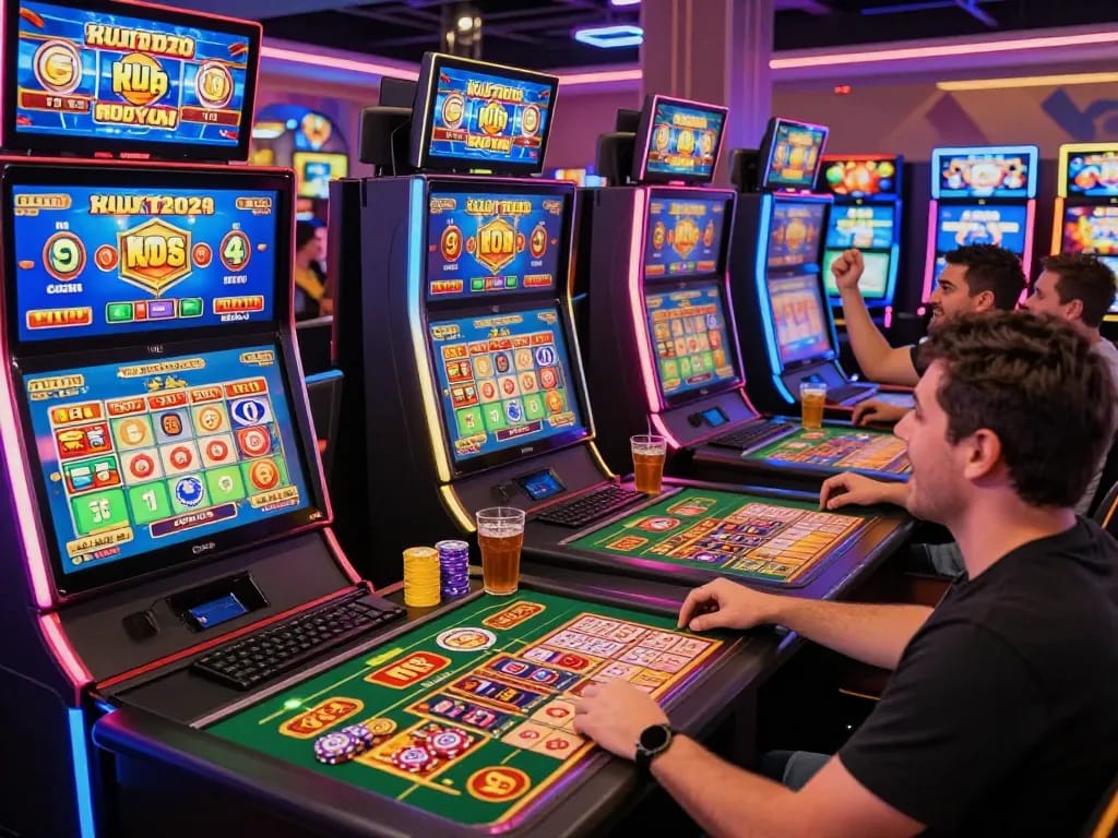 Exciting KDTOTO online gaming scene with players enjoying lottery and slot games in vibrant atmosphere.