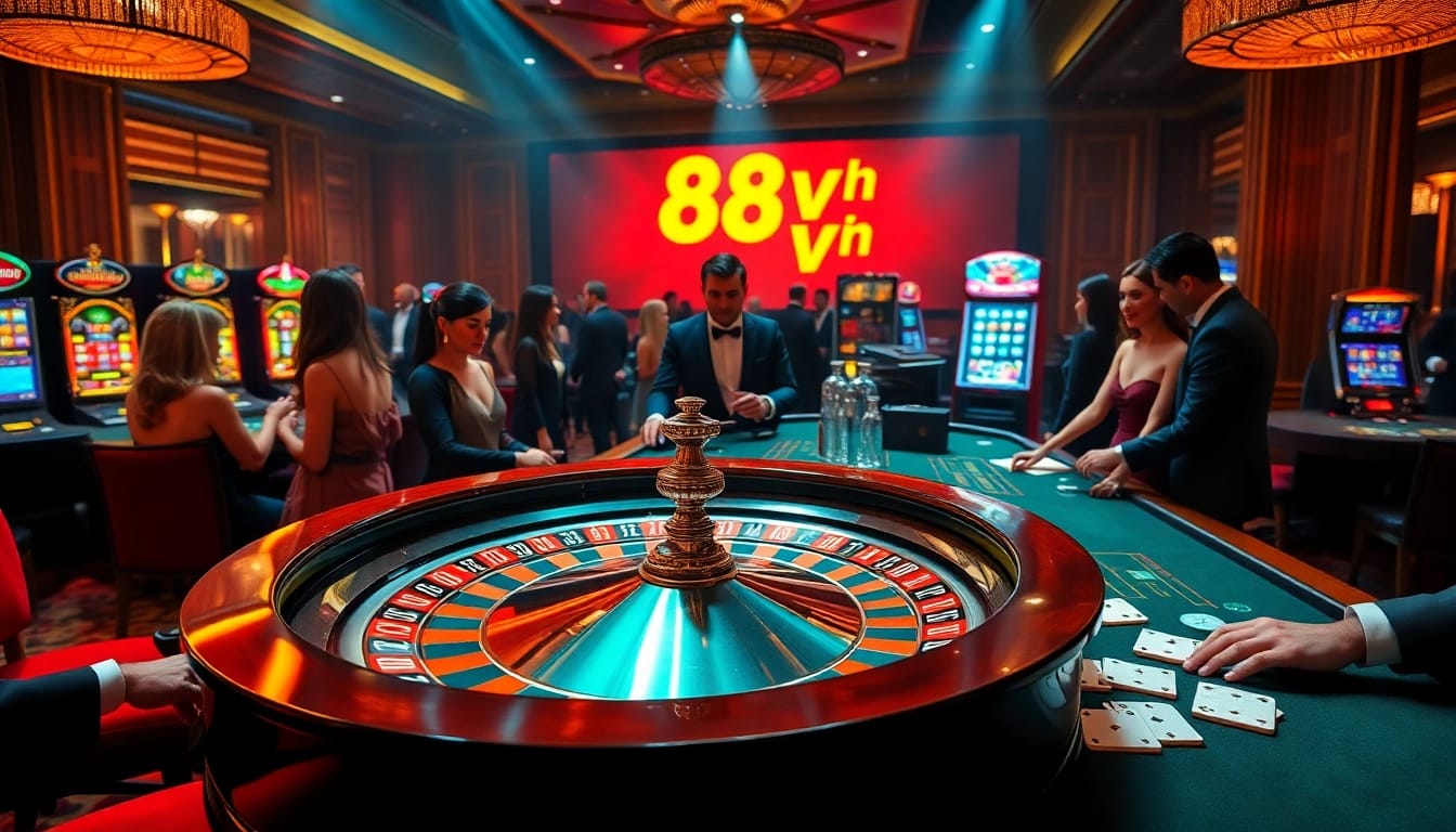 88vn players engaging at an elegant casino table, showcasing excitement and luxury in gambling.