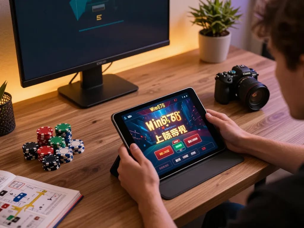 Engaging gameplay on Win678 platform with a player using a tablet in a cozy home setup