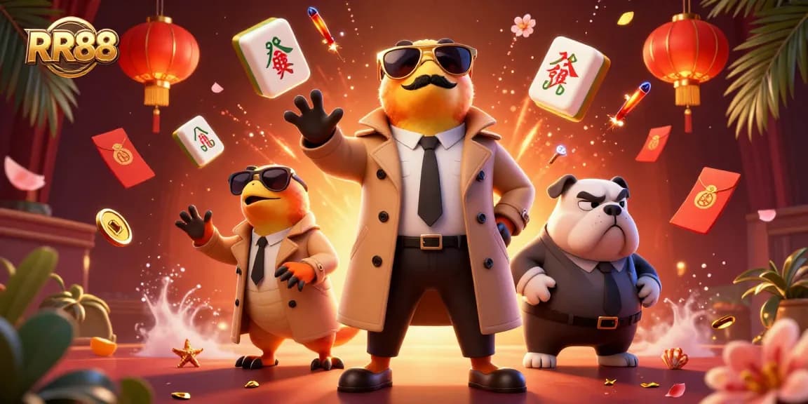 Experience RR88's vibrant gaming atmosphere with playful raptors sneaking into a VIP lounge.