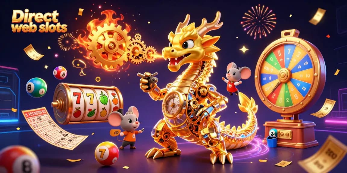 Experience thrilling gameplay with Direct web slots featuring a golden dragon and vibrant slot elements.