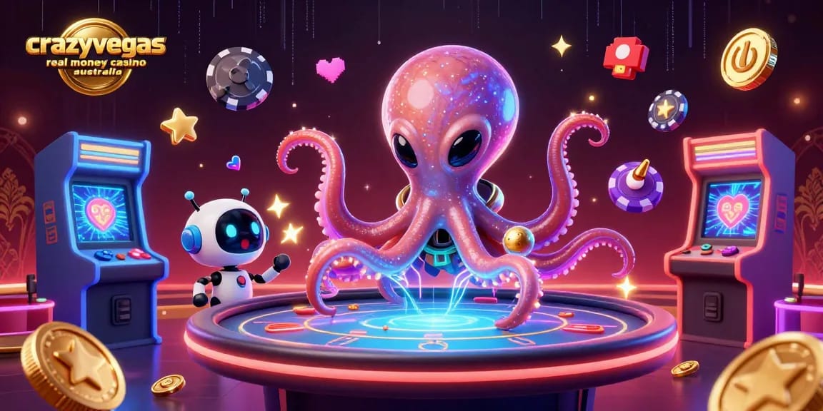 Experience the thrill of poker at crazyvegas real money casino australia with an alien octopus dealer.