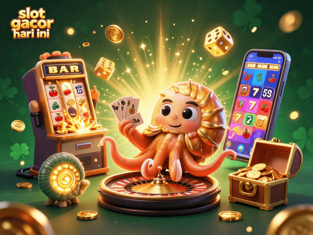Experience the thrill of slot gacor hari ini with a vibrant 3D illustration showcasing excitement and jackpots.