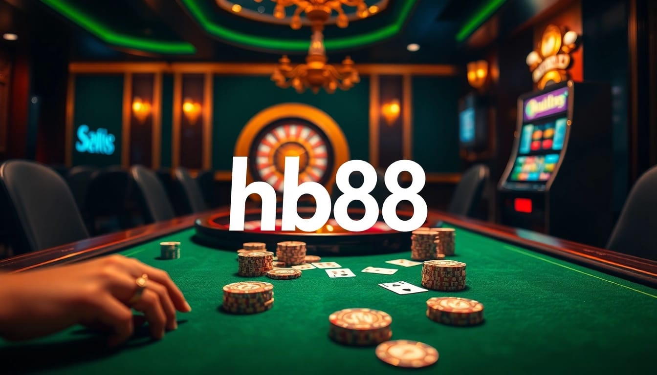 Players engaged at the hb88 casino table, with vibrant chips and cards creating an exciting atmosphere.