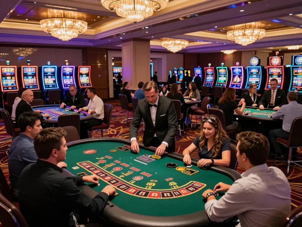 Players engaging in exciting games on the lively casino floor at amigogrillandco.