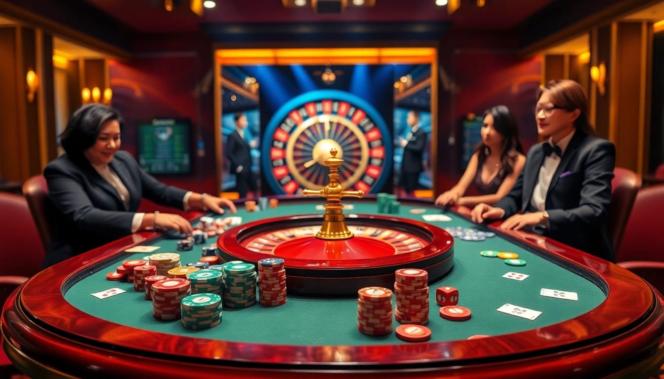 Hello88 players engaging in thrilling casino games at a luxurious table.