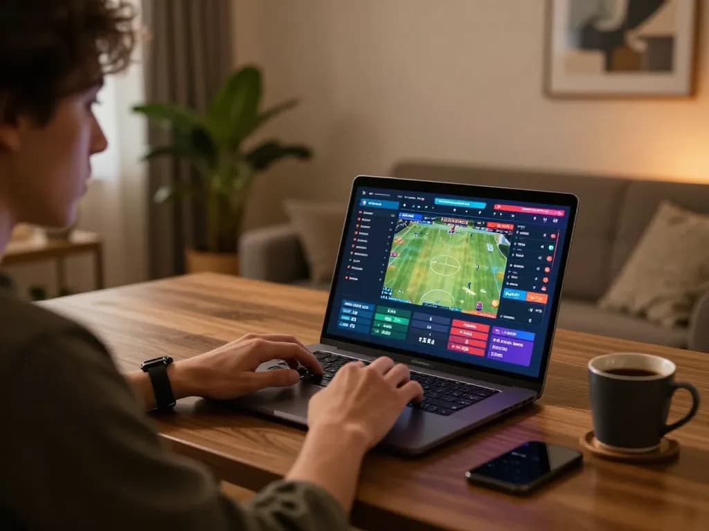 Engaged user placing bets on SC88 sports betting platform from a cozy home setup