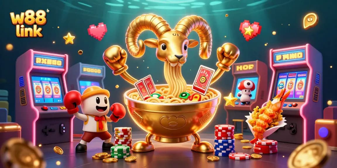 Experience thrilling gaming action with the vibrant w88 link, featuring colorful characters and casino elements.