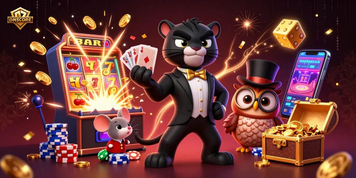 Experience IDNSCORE's thrilling casino scene with stylish characters and dynamic gaming elements.