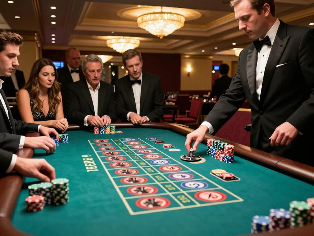 F168 players engaging at a roulette table, dynamic action with colorful chips creating excitement
