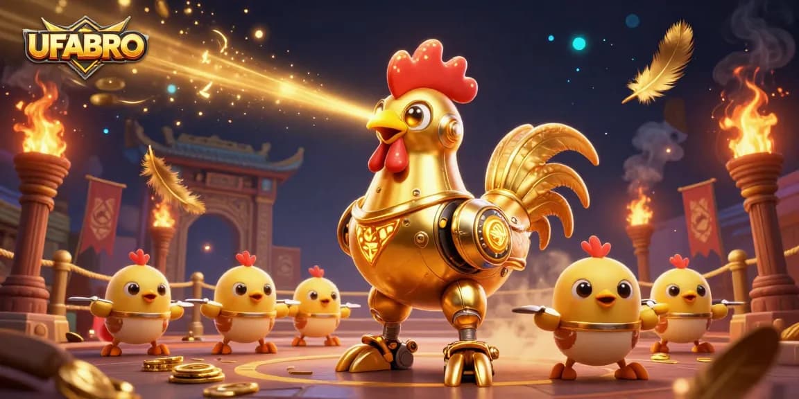 Bet big and win with UFABRO in this vibrant 3D casino scene showcasing dynamic characters and elements.