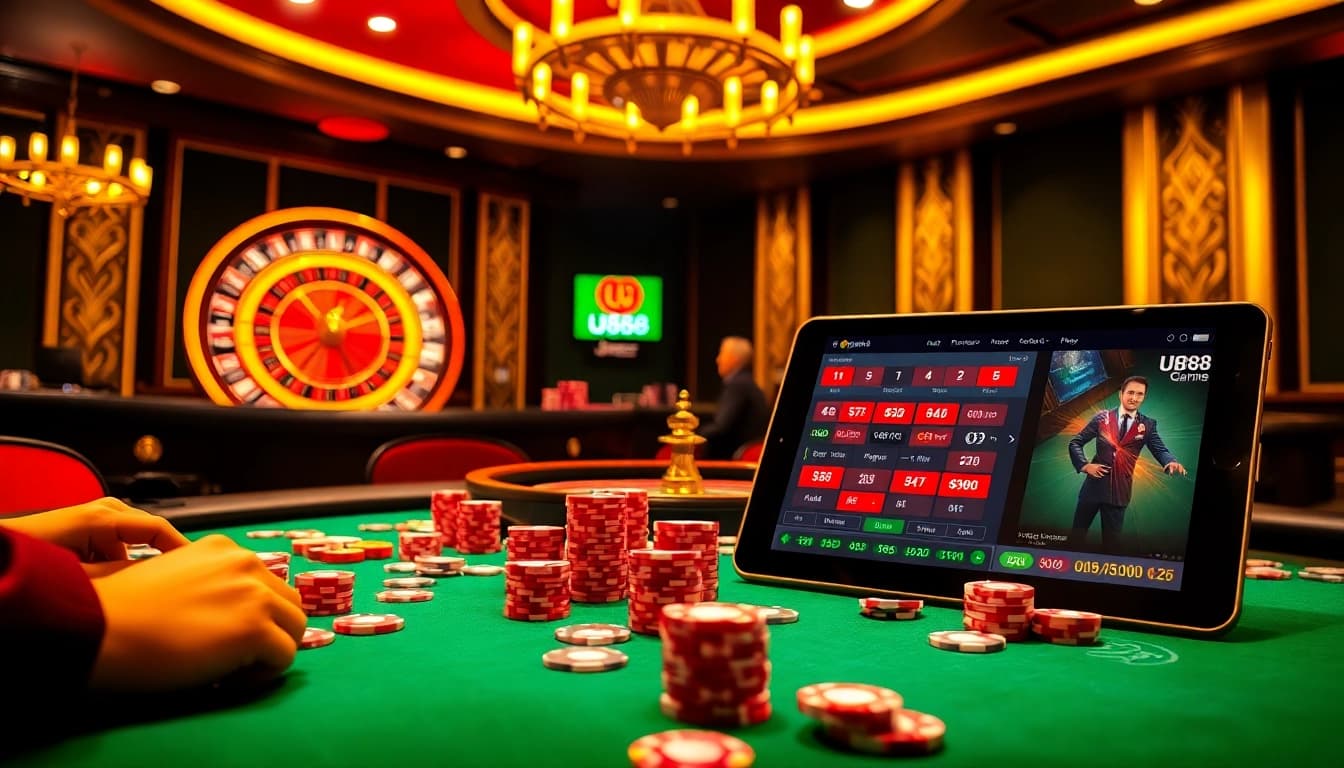 Experience high-stakes action at u888 with players engaging in exciting casino games in a sophisticated setting.