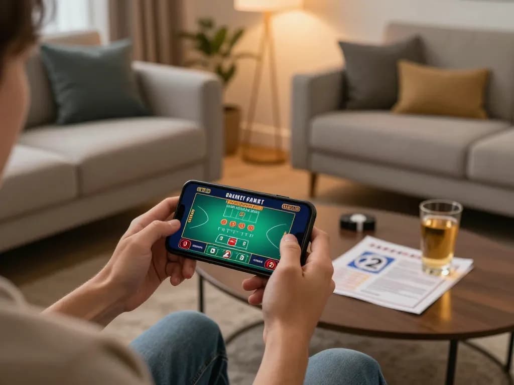 Player enjoying 555win online gaming experience on smartphone, showcasing responsible gambling.