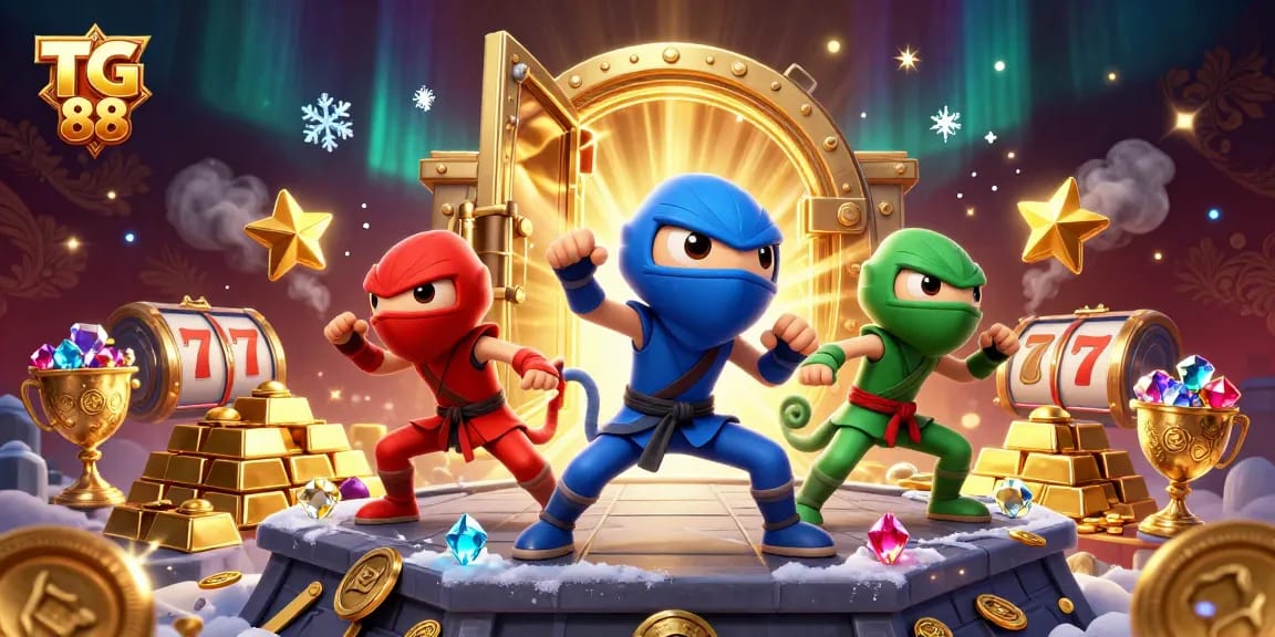 Win big with TG 88 in a vibrant casino scene featuring dynamic characters and luxury elements.