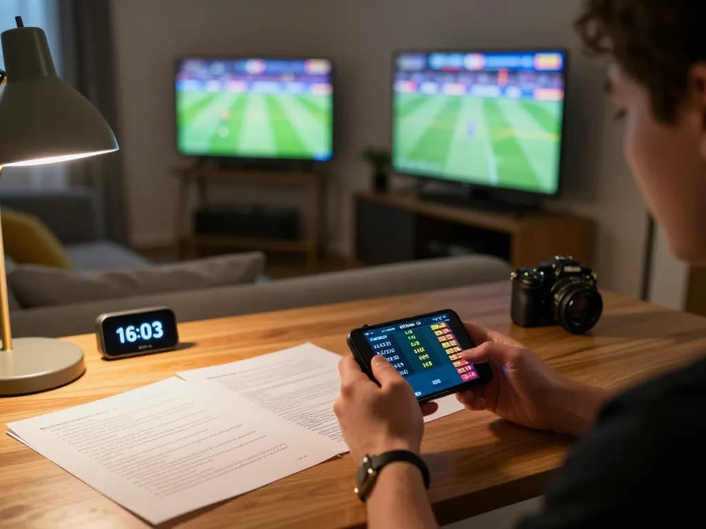 Person engaged in sports betting on smartphone at trang chủ tr88, showcasing real-time odds and strategic notes