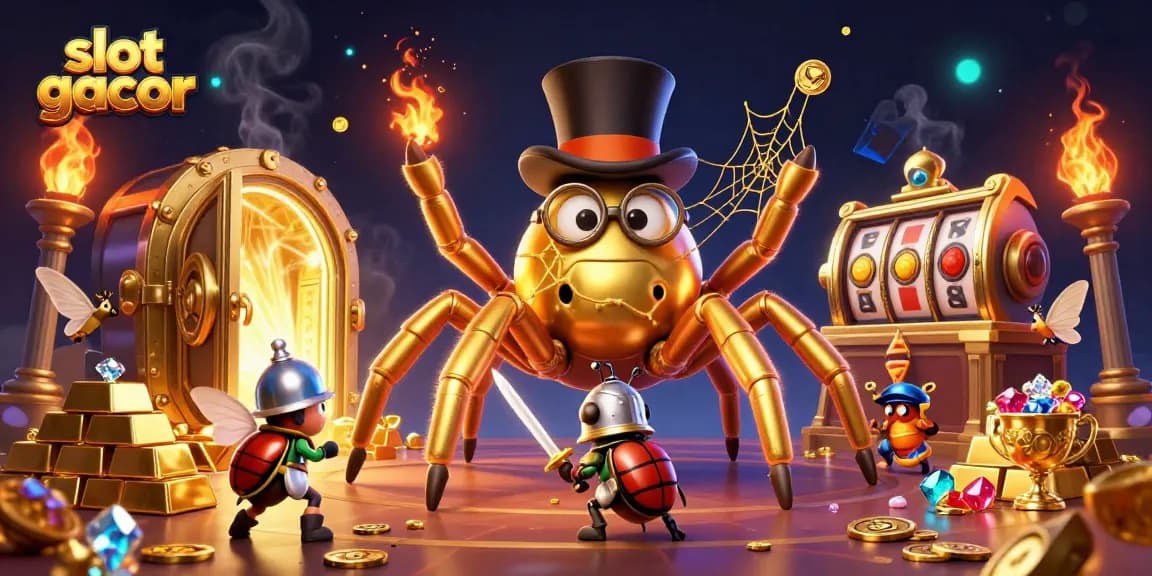 Experience thrilling wins with slot gacor, featuring a dynamic scene of characters and casino elements.