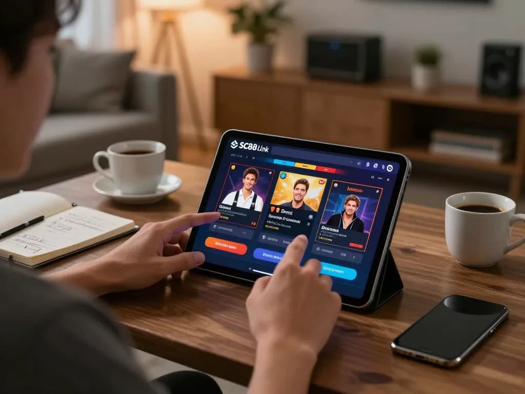 Using the SC88 Link app for an exciting online gaming experience on a tablet in a cozy home setup.