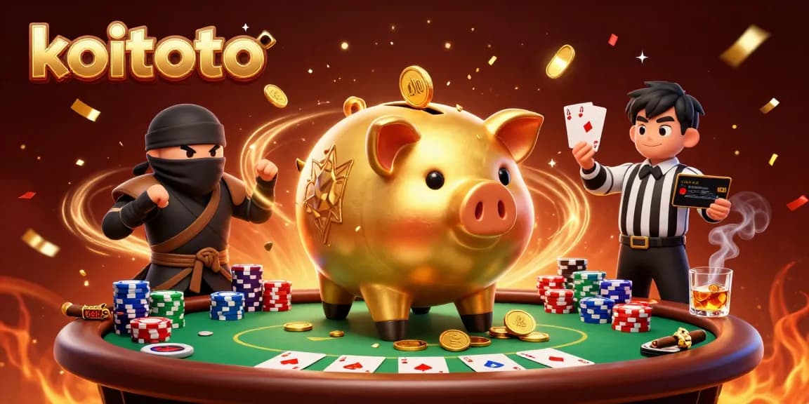 Koitoto offers thrilling online gambling action with a golden piggy bank wrestler and immersive poker elements.