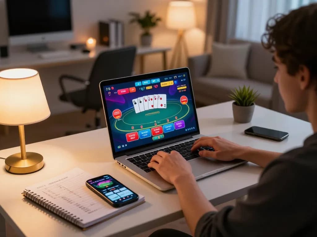 Player enjoying exciting online gambling at UU88 with poker interface displayed on laptop