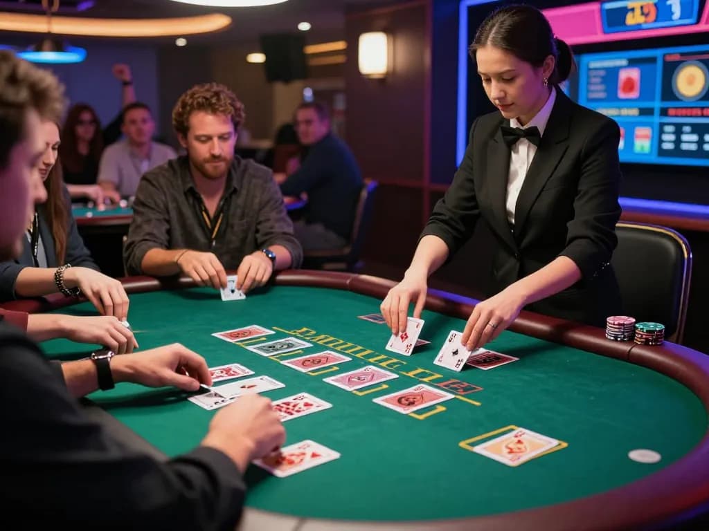 Players enjoying an engaging blackjack game at tip88, showcasing excitement and professionalism.