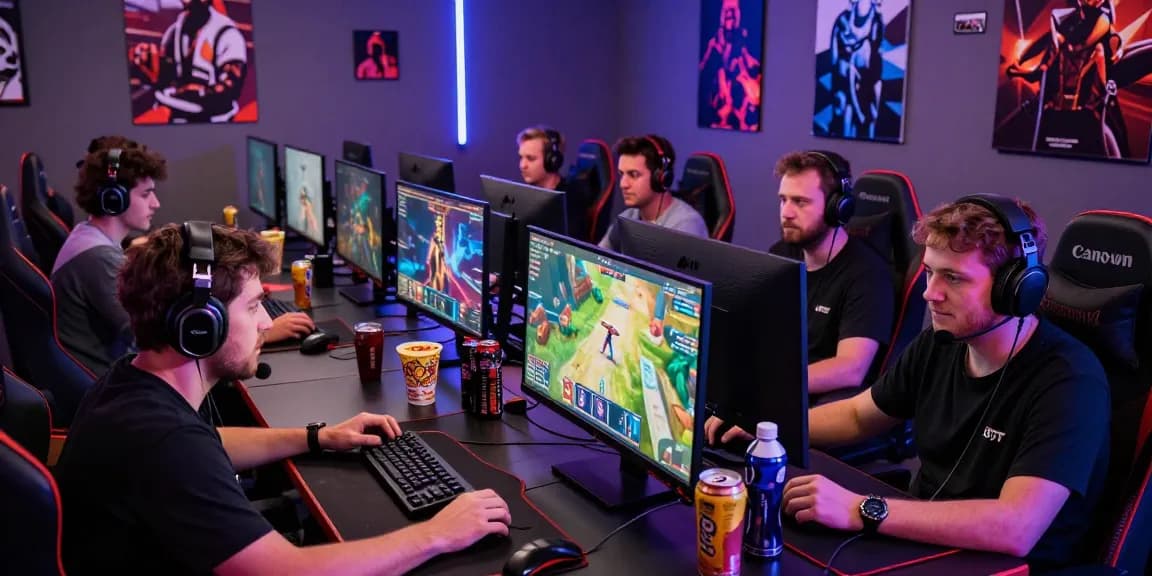 Engaged players in an online gaming session at mahajitu, showcasing vibrant gaming setups.