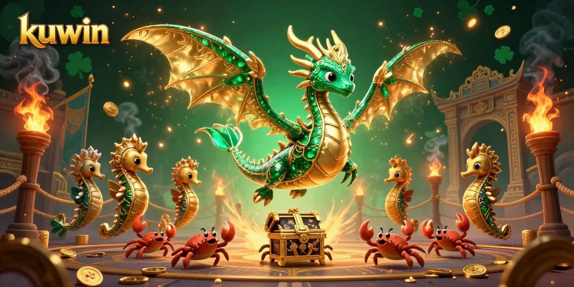 Kuwin online gaming scene showcasing a mythical sea dragon and vibrant treasure elements
