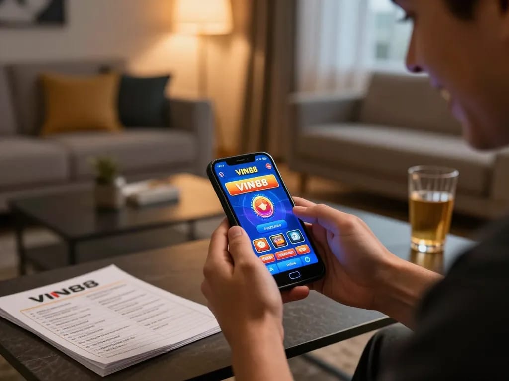 Experience excitement with VIN88 mobile app gameplay in cozy home setting