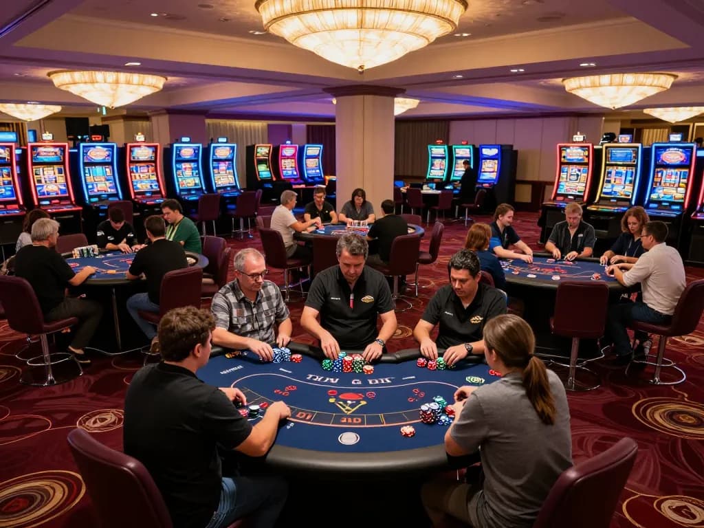Players enjoying strategic poker games on du88 tables in a vibrant casino setting