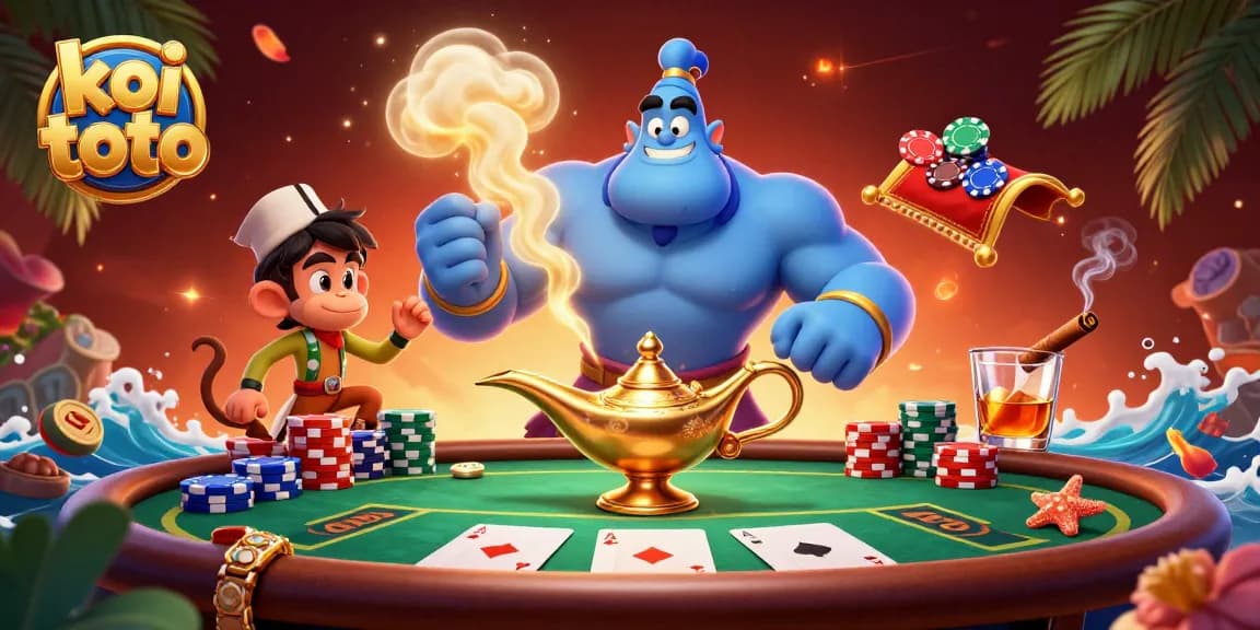 Engage in Koi Toto's lively atmosphere with colorful poker elements and a mystical genie.