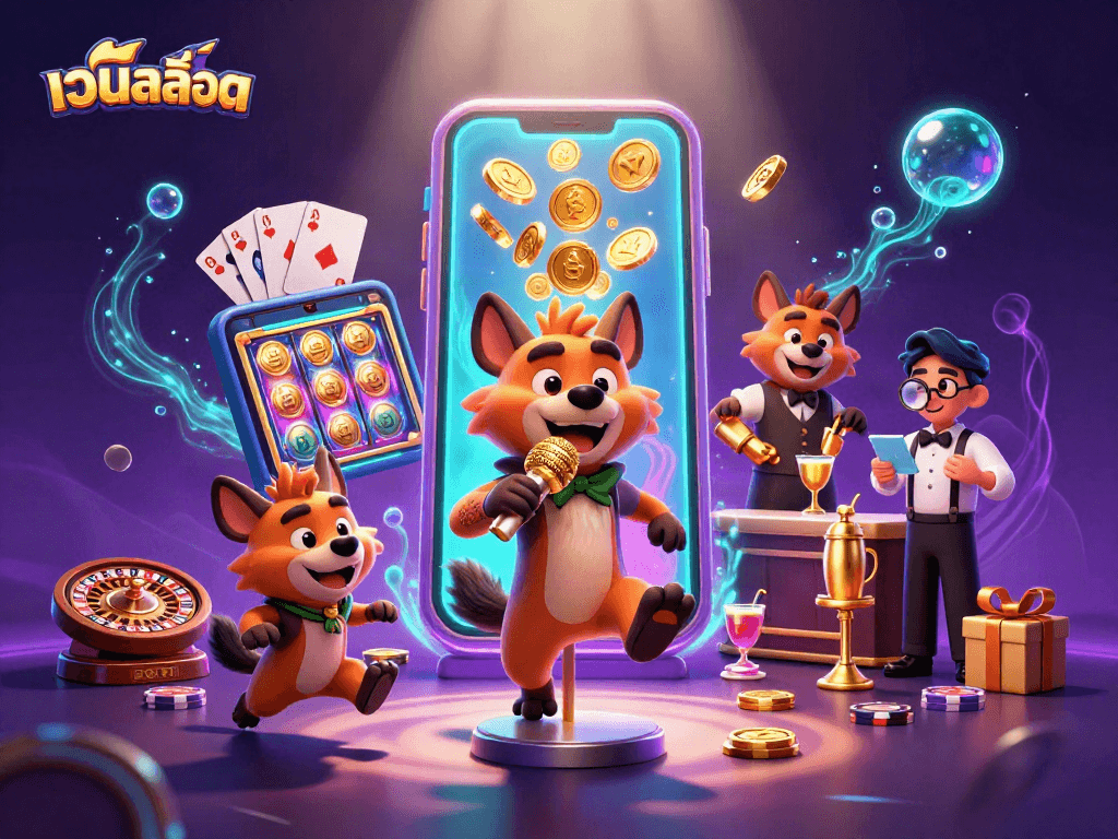Experience เว็บสล็อต excitement with hyenas in a vibrant comedy casino club scene.