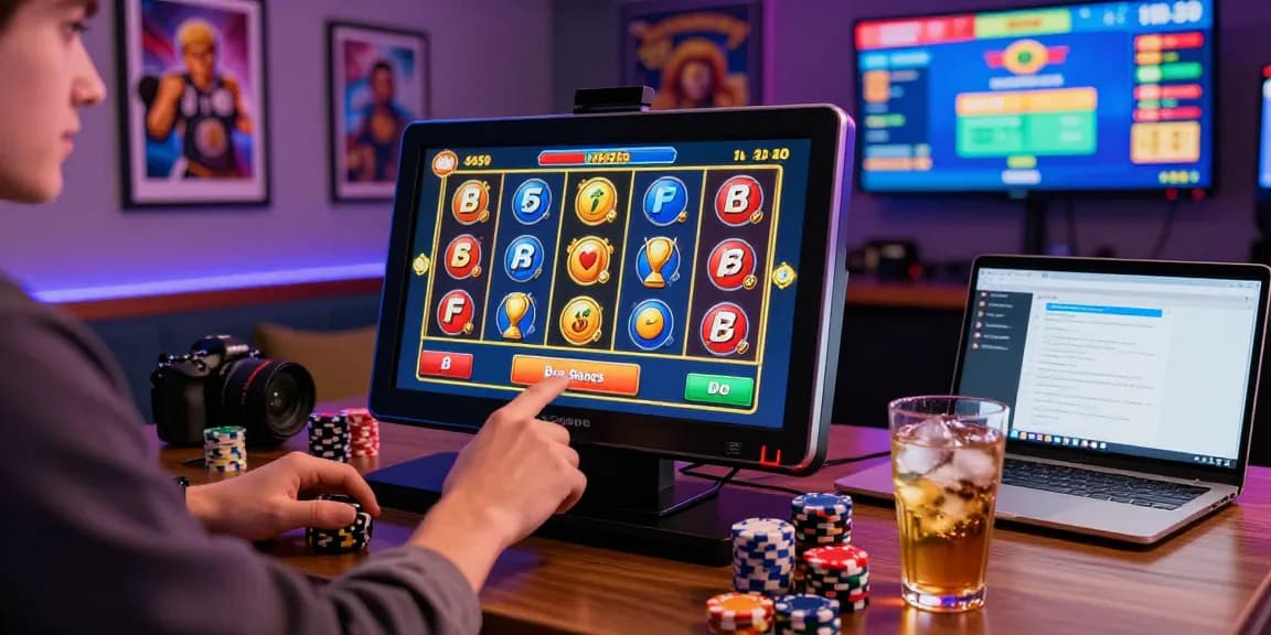 Engaged player enjoying bonus buy slots at stylish home setup during exciting gaming session.