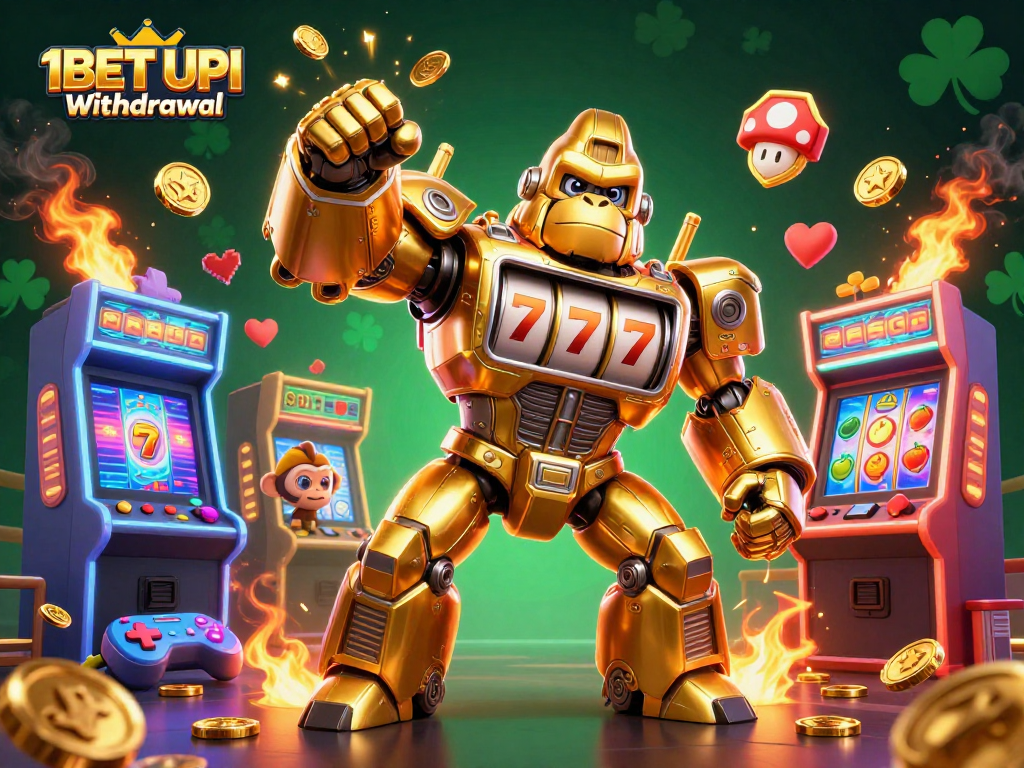 Engage with the thrilling 1BET UPI Withdrawal process amidst a vibrant casino scene.