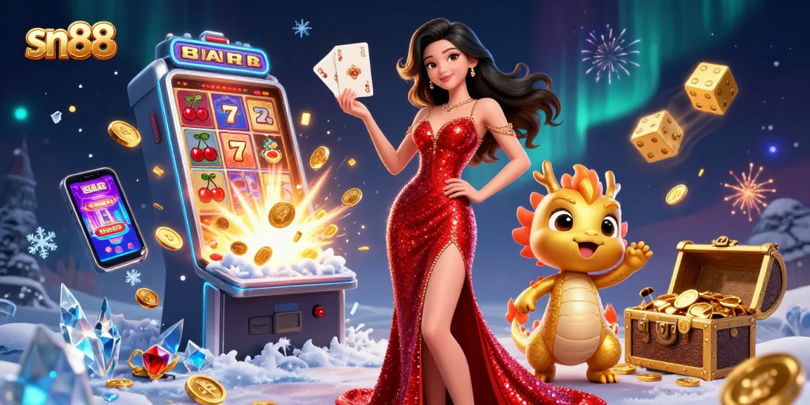 Experience thrilling gameplay at sn88 with an exciting casino scene featuring a stunning woman and vibrant gaming elements.