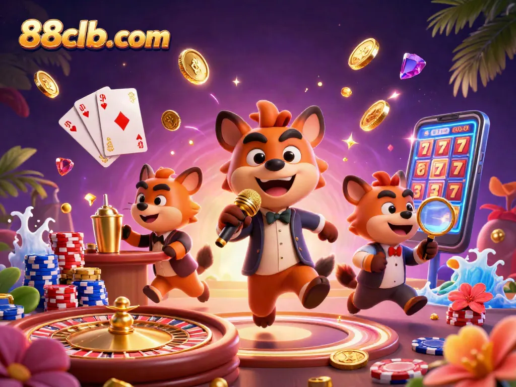 Experience thrilling games at 88clb-com with vibrant hyenas in a colorful casino environment.