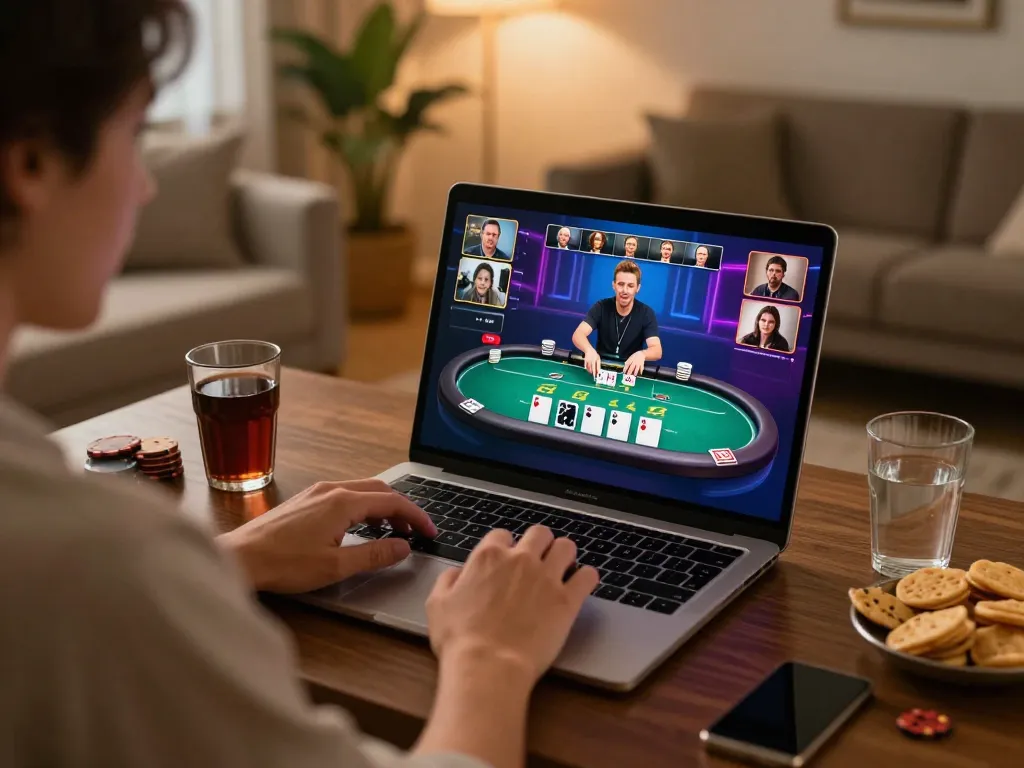 Player enjoying NK88 online casino games from home with lively virtual dealer action