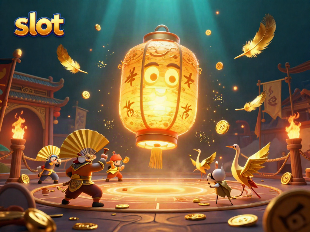 Menang pada permainan slot gacor dengan karakter lampion kuning dan elemen kasino yang menarik.