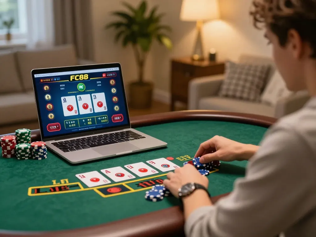 Player enjoying an engaging session at FC88 live dealer blackjack table, highlighting strategic gameplay.