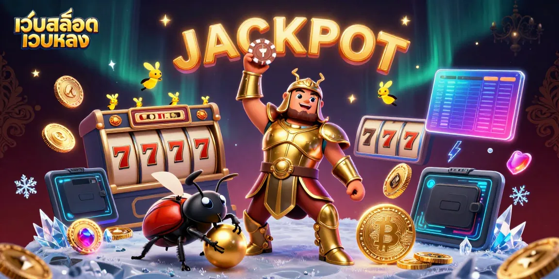 สล็อตเว็บตรงโบนัส JACKPOT 3D พร้อมเหรียญ Bitcoin และ Ethereum บนพื้นหลังที่หรูหรา