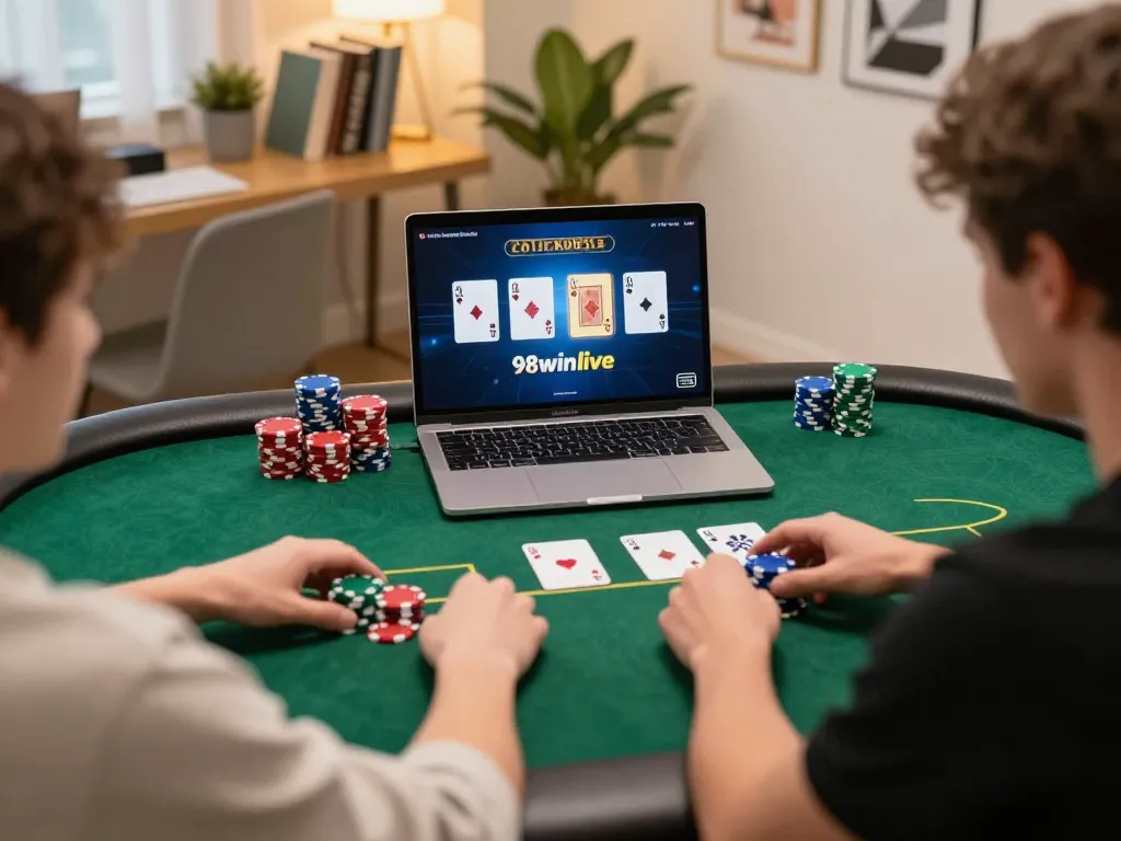 Player enjoying online poker gameplay at 98winlive, showcasing strategy and excitement.