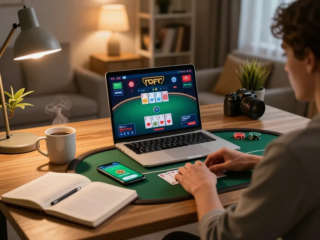 Engaging in online poker at home with kp88's intuitive gaming platform for strategic play.