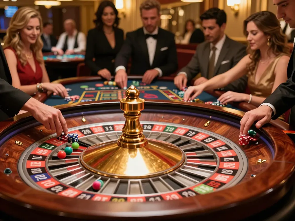 Experience the thrill of go99 at an upscale roulette table as players place their bets.